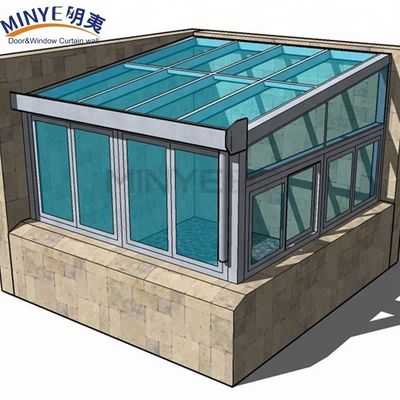 フラット屋根デザインと熱断熱 アルミ製隔熱屋根のオールシーズンガラスハウス